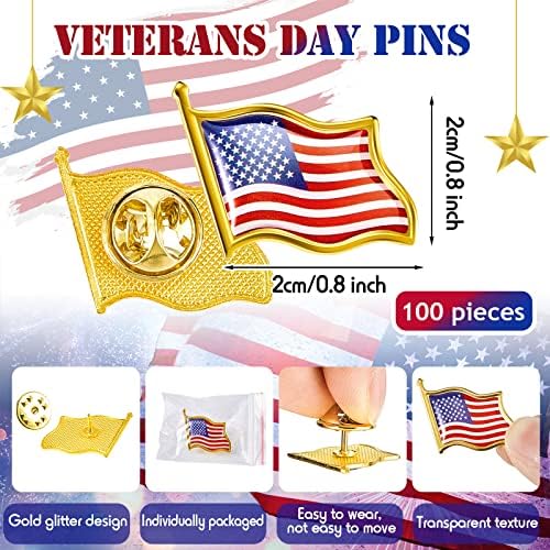 100 חתיכות ארהב דגל אמריקאי מקל קטן מיני דגלים מוחלטים ביד עם 100 חתיכות דגל אמריקאי סיכות דש דגלים
