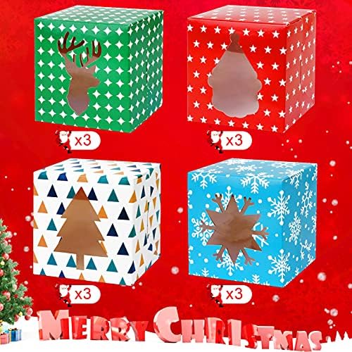 קונסייט 12 ארוז קופסאות חג מולד למתנות, פתיתי שלג עץ חג המולד עץ חג המולד נקודות קופסאות מתנה לאחסון