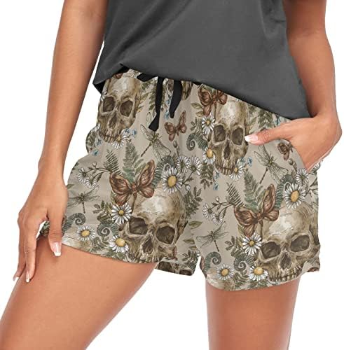 גולגולת Oarencol פרפר פרפר פרחוני מכנסיים קצרים של נשים פרח