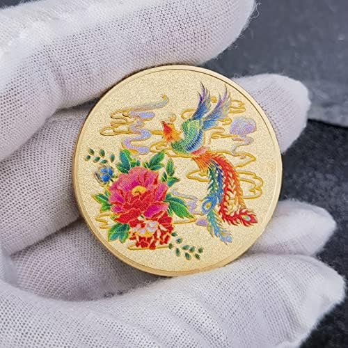 פורח פרחוני פניקס זהב מזל מטבע-מגיע עם ברור מגן מקרה-לוטו כרטיס גרדן כלי - טוב מזל סיני אתגר מטבע