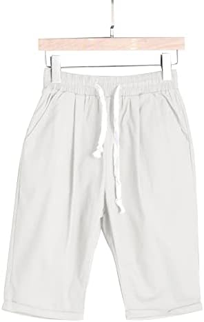 על מכנסיים קצרים נשים מכנסי פשתן כותנה קיץ פלוס מכנסיים קצרים מותניים גבוהים בגודל שרוך כיס אימון חוף חמש חמש