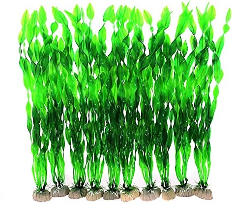 אקווריום פלסטיק צמחים 10 יחידות, 12 אינץ גדול מלאכותי פלסטיק צמחים לאקווריום קישוטים, ירוק