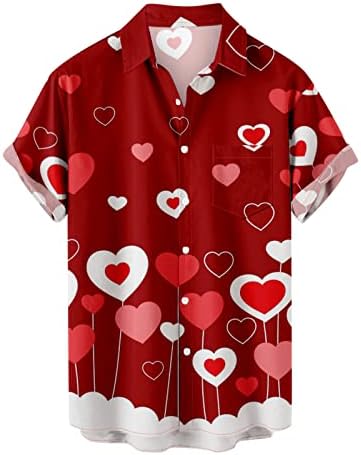 חולצות אהבה לגברים כפתור מלא מזדמן למטה שרוול קצר חולצת טשס לב חולצה גרפית מתנות ליום האהבה בשבילו