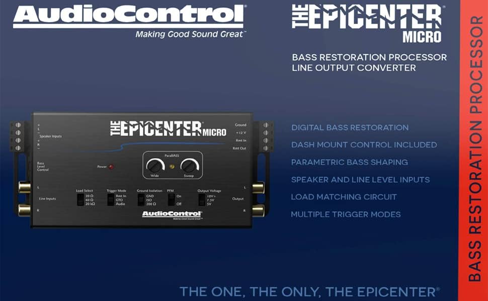 AudioControl מעבד Epicenter Micro Bass Expander & Bass Rectorator עם מרחוק וכולל חיבורים של 17ft ו- 3ft
