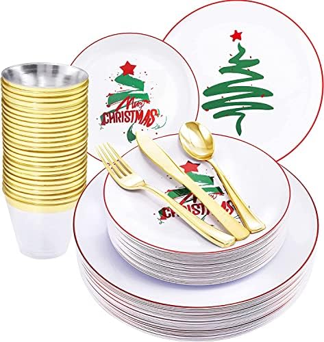 KIRE 25 צלחות חג מולד אורח-30 צלחות פלסטיק ורודות אורח עם שפת זהב