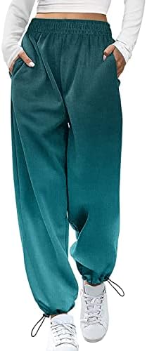 מכנסי טרנינג אופנה של Dreamlascar לנשים מכנסי טרקלין רופפים עם כיסים עם מכנסי יוגה ספורטית מותניים