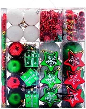 Joiedomi 132 PCS קישוטים שונים של חג המולד עם טופר עץ כוכב כסף, קישוטים לחג המולד אטומים לחגים,