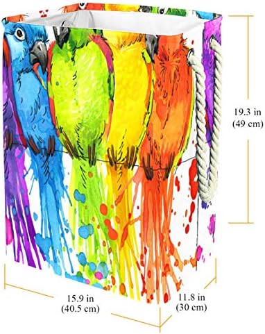 כביסת צבעי מים צבעוני תוכי ציפור מתקפל פשתן כביסה אחסון סל עם ידיות להסרה סוגריים גם מחזיק