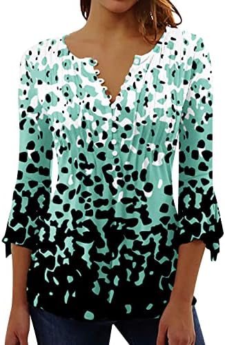 נשים הדפסת קיץ טרנדי כפתור סקסי קרדיגן 7 חולצת שרוול נ 'צוואר צוואר בגדי טוניקה מזדמנים צמרות צלצול