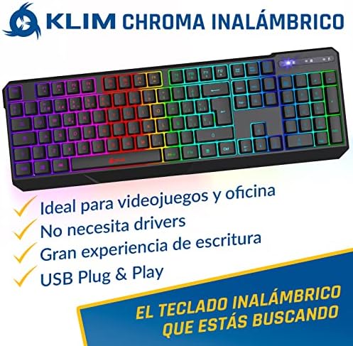 Klim Chroma Wireless חדש 2022 - Teclado Inalámbrico Gaming Español + Teclado Gaming Ligero, Duradero,