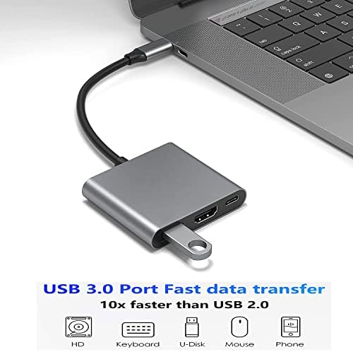 מתאם USB C ל- HDMI, מתאם USB מסוג C Digital AV Multiport, 3 בממיר Thunderbolt 3 של רכזת 1 ל- HDMI 4K+USB 3.0+USB-C
