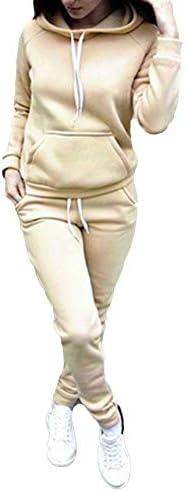 ספורט דו-חלקים נשים אימונית צבע אחיד עם שרוול ארוך קפוצ'ונים מכנסי טרנינג מכנסי טרנינג