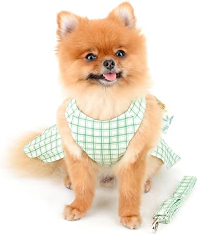 שמלת רתמת כלבים משובצת תשלום עבור כלבים בינוניים קטנים נערות נערות פרחים חצאית חצאית בגדים לחיות מחמד עם רצועה