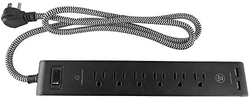 Westinghouse 96023 Strip 6-Outlet 2-USB 900 מגן מתח ג'ול עם חוט חופשי סבך קלוע, שחור, שחור