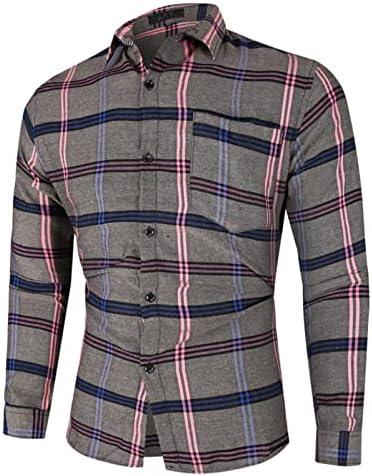 חולצות משובצות XZHDD לגברים, כפתור צווארון עם שרוול ארוך עם שרוול ארוך כפתור מטה על החלקים סריג דק-התאמה חולצה