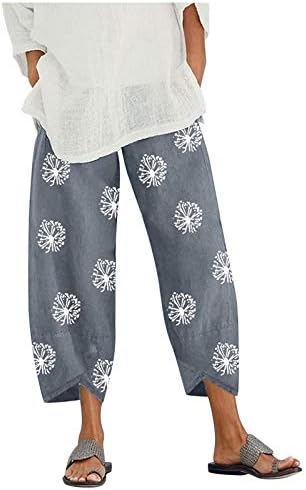 מכנסי קפרי מזדמנים לנשים כותנה כותנה כותנה מכנסיים קצוצים הדפס פרחוני מקיץ חוף קפרי קפרי עם כיסים
