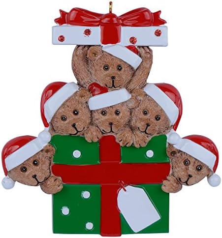 קישוט Chrismtas Chrimstas Corimtas 2022 - דוב עם קופסא מתנה משפחתית של 6 קישוטים - קישוטים לעץ חג המולד משפחתי