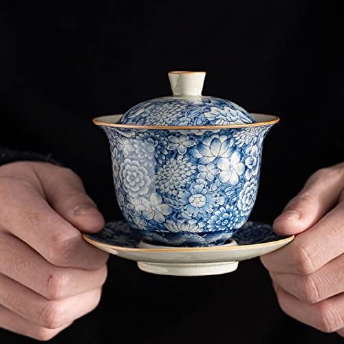 Weershun פרחים עתיקים קרמיקה פתיחת גאיוואן לתה כחול טורין כלי תה סט קערת תה סינית קערת צ'וואן לילי דנג