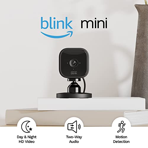 Blink Mini-מצלמת אבטחה חכמה מקורה קומפקטית, וידאו 1080p HD, ראיית לילה, איתור תנועה, אודיו דו כיווני,