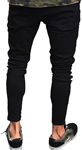 מכנסי אופנועים רזים של Maiyifu-GJ, מכנסי אופנוענים רזים של גברים, נמתח מכנסי ג'ינס רוכסן במצוקה קרסול