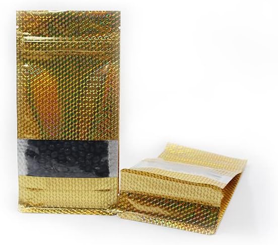 30 יח ' חבילה לקום פלסטיק ברור חלון נעילת מיקוד זהב לייזר אריזה איבר תיק עבור מזון אחסון עצמי