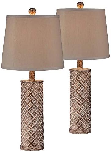 360 תאורה ג'יזלה מסורתית סגנון קוטג 'מנורות שולחן 24 סט גבוה של 2 עמוד סריג זהב סריג מחודד עיצוב
