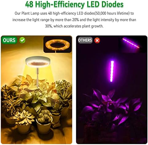 צמחי אור הילה, 48 LED 3000-6500K ספקטרום מלא צמח צמחים לצמחים מקורה, מנורת גידול טבעת מתכווננת גובה