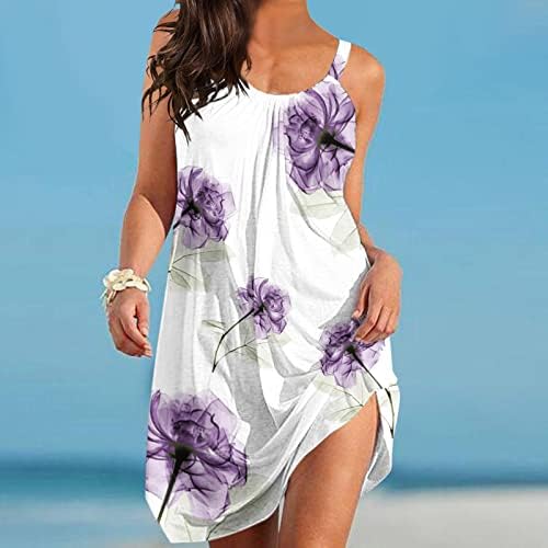 חוף שמלה לנשים קיץ מזדמן בוהמי שמלת כושר רופף זורם מיני שמלה ללא שרוולים עם צווארון לחפות טוניקות