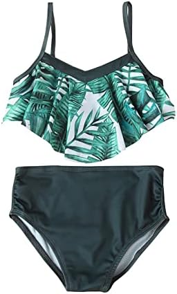 בגד ים עבור תינוקת קיץ ירוק עלים מודפס חופשת סגנון שתי חתיכה בגדי ים ביקיני סט פעוט בנות בגד ים