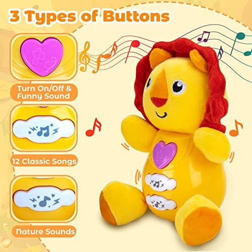 Funsland 2 Pack Bear + אריה צעצוע של מוזיקת ​​תינוקות - צעצועים מוזיקליים מפוארים עם אורות ומוזיקה