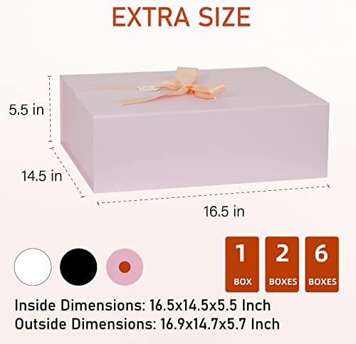 קופסאות מתנה עם מכסים 2 מארז, 16.5 על 14.5 על 5.5 קופסת מתנה ורודה גדולה במיוחד עם כרטיס סרט קופסאות אריזת מתנה