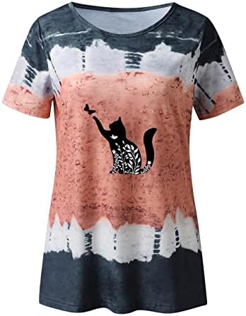 חולצות טי קצרות של שרוול קצר מזדמן 2023 צבע אופנה חוסם חולצה על חולצה חמוד חתול חמוד מודפס