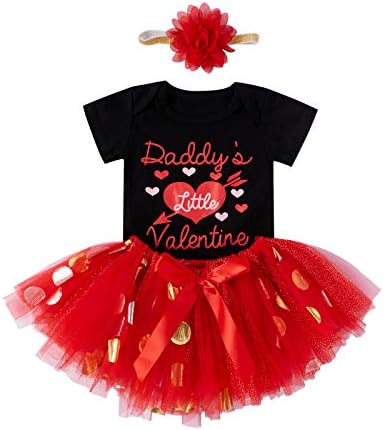חצאית ילדת תינוקות של יילוד תלבושות תלבושות אדום לב שחור רומפר+נקודות זהב טול אדום טוטו חצאית בגדי