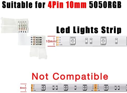 ערכת מחבר רצועת LED של Daybetter עבור 5050 10 ממ 4 פינט, צורת L מחברי LED 4 פינים 10-חבילה 20 PCS
