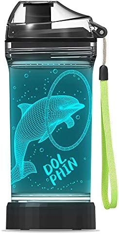 מתנות דולפין, בקבוק מים להדליק לילדים עם עיצוב נקביות של בעלי חיים אוקיינוס ​​תלת מימדי- 14 גרם טריטן BPA חינם