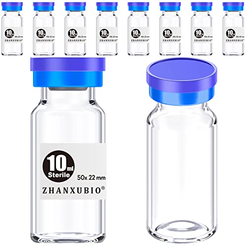 Zhanxubio בקבוקונים ריקים סטריליים עם נמל הזרקה לריפוי עצמי וכובע פלסטיק אלומיניום, חבילה סטרילית