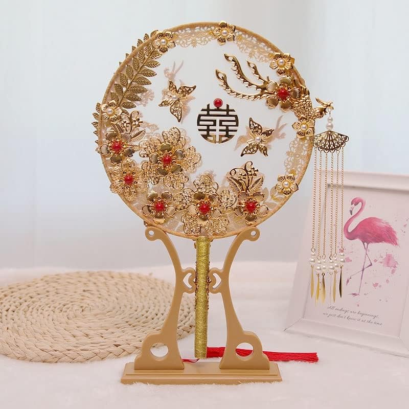 Jkuywx זהב פיניקס זרי כלה סיניים סוג מאוורר פרחים מלאכותיים אביזרי חתונה מתכת קריסטל