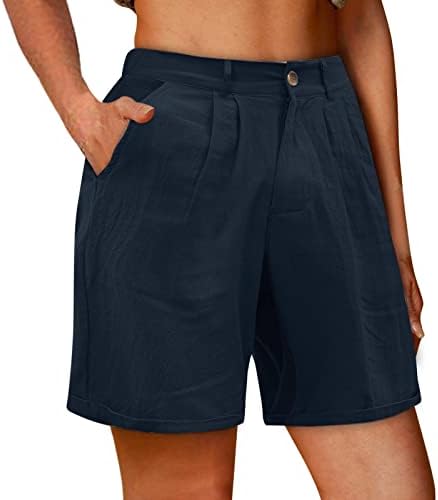 מכנסי פשתן כותנה לנשים אלסטיים מותניים גבוהים אימון במותניים אחים מכנסיים קצרים מזדמנים של קיץ
