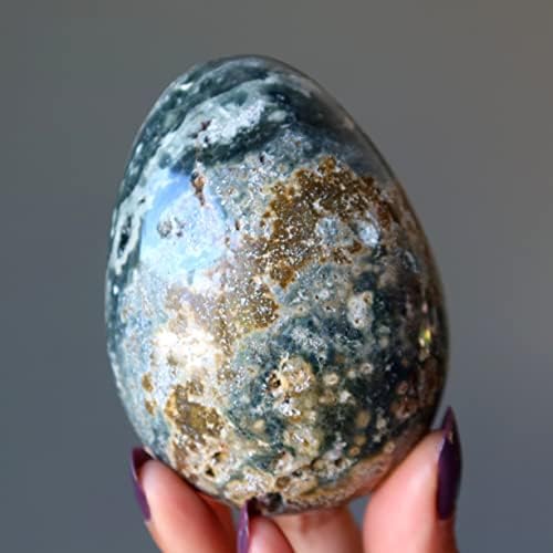 גבישי סאטן אוקיינוס ​​ג'ספר ביצה ירוקה אבן ריפוי אורביקולרית 2.75-3.0 אינץ '