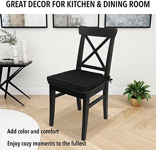 כריות כיסא מטבח של Tromlycs עם קשרים לכיסאות פינת אוכל רפידות מושב סט של 6 בית חווה 16 x 16.5 אינץ 'שחור