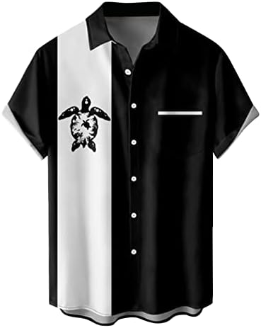 חולצות Hawaiian Mens Mens, 2022 גברים חדשים באולינג חולצה שרוול קצר צבע טלאים כפתור טלאים למטה