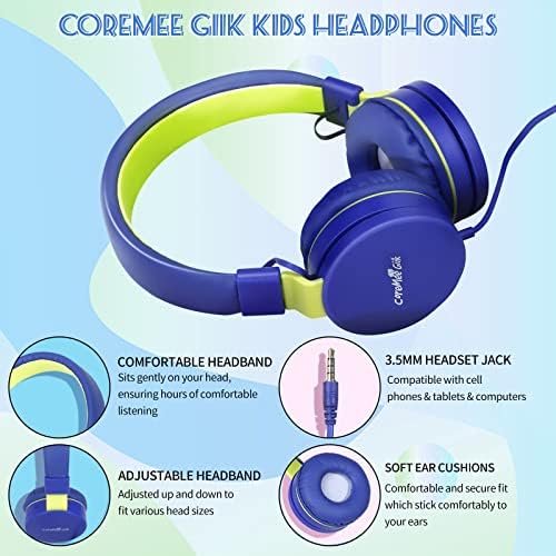 אוזניות של Coremee Giik Kids, אוזניות קוויות מתקפלות, אוזניות מתכווננות על האוזניים לבית הספר/נסיעות,