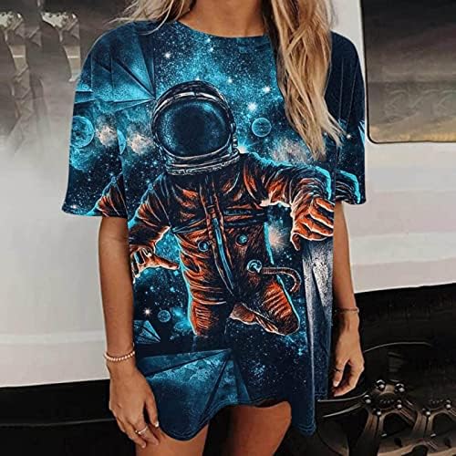 אסטרונומיה כוכבים שמש ירח אסטרונאוט כוכבי לכת גלקסי חלל חיצוני חולצות נשים בציר קצר שרוול גדול טי חולצה