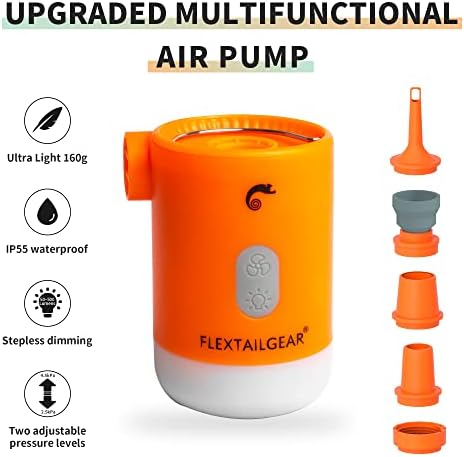 Flextailgear mp2 pro משאבת אוויר צרור כתום עם קווי מתאר צוואר כרית קמפינג מתנפחת אפור