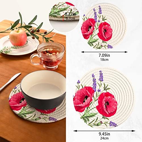 Alaza Lavender and Poppy Process מחזיקי סיר טריבטים מוגדרים 2 יח ', תמציות למטבחים, כותנה חופי