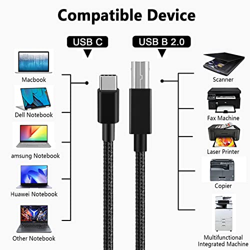 כבל מדפסת Deegotech 10ft, USB B 2.0 ל- USB C כבל מדפסת עבור MacBook Air/Pro IMAC, ניילון קלוע USB C MIDI תואם