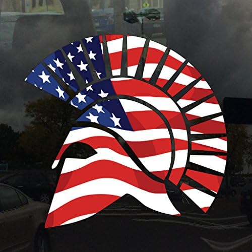 דגל אמריקאי קסדת ספרטנית הפונה למדבקות שמאליות לשימוש חיצוני על מכוניות, טרקטורונים, סירות, חלונות ועוד - צבע