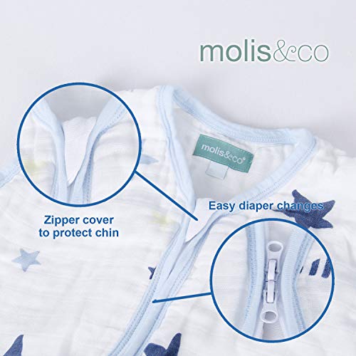 Molis & Co Premium Muslin Baby שק שינה ושק 18-36 חודשים, 0.5 TOG משקל קל של יוניסקס שמיכה לבישה, כחול ובז ',