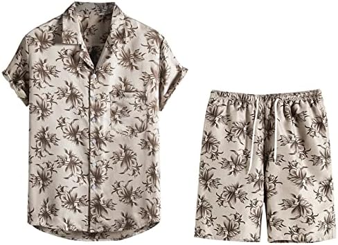 חולצות הוואי מזדמנים של גברים ומכנסיים קצרים קבעו 2 חתיכות תלבושת טרופית קיץ חולצות שרוול קצר רופף וחליפת