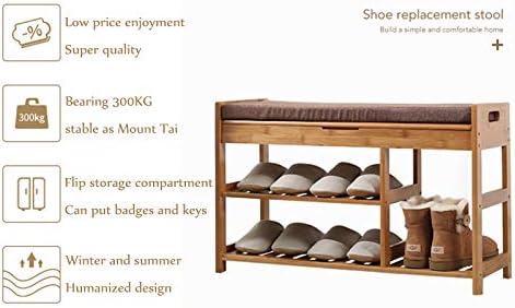 PMH מתלה נעליים רב-פונקציונליות, מתלה אחסון מעץ מלא, שרפרף החלפת נעליים בדלת, מדף אחסון דו-שכבי, אידיאלי